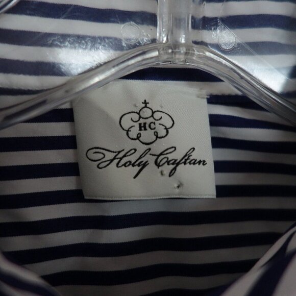 Holy Caftan Cold Shoulder Shirt Dress Women's Size 40 White/Blue Striped Cotton - Picture 7 of 13